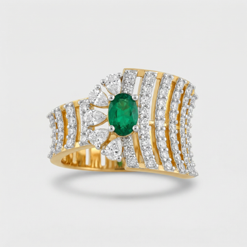 Wave Set Emerald Accent Lab Grown Diamond Ring