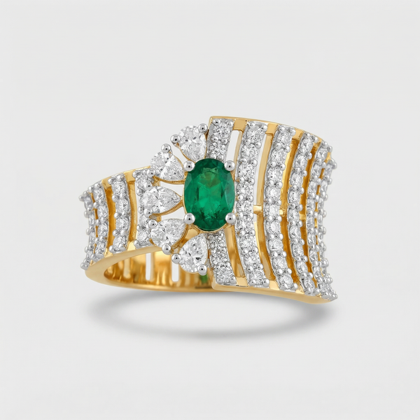 Wave Set Emerald Accent Lab Grown Diamond Ring