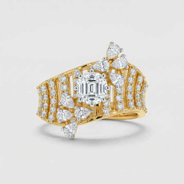Chevron Emerald Accent Lab Grown Diamond Ring
