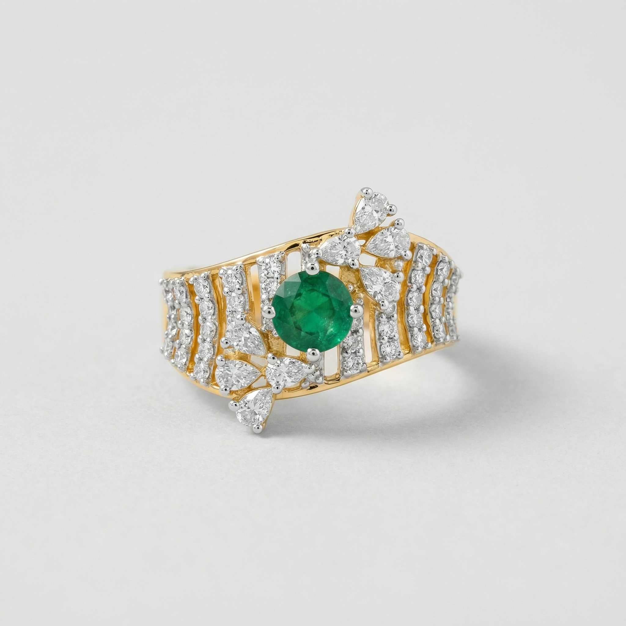 Chevron Emerald Accent Lab Grown Diamond Ring