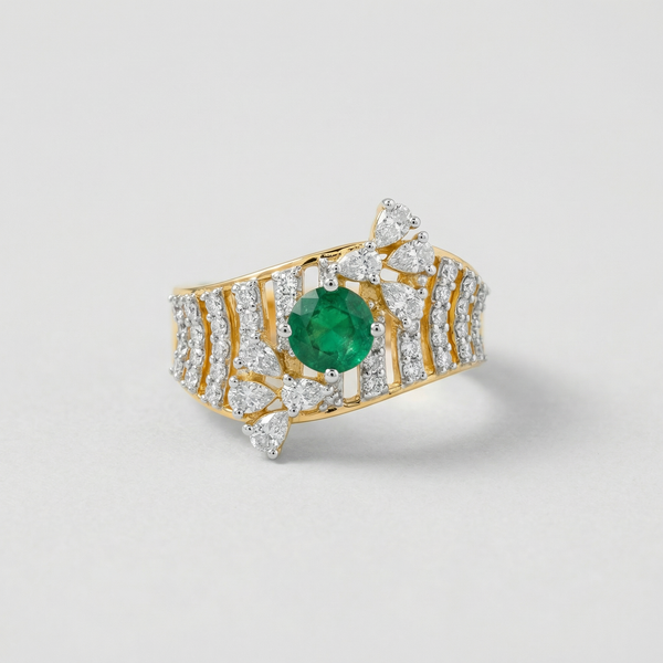 Chevron Emerald Accent Lab Grown Diamond Ring