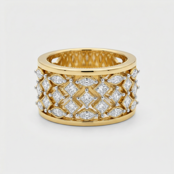 Lattice Wide Band Lab Grown Diamond Ring