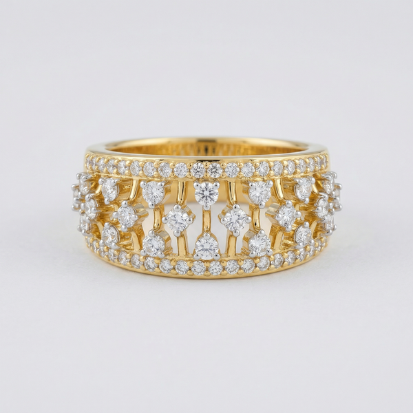 Ornate Star Pattern Wide Lab Grown Diamond Rings