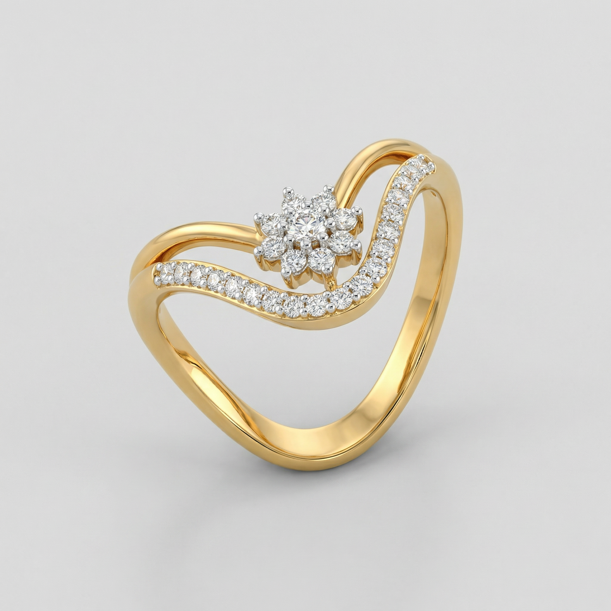 Curved Floral Cluster Wave Lab Grown Diamond Ring