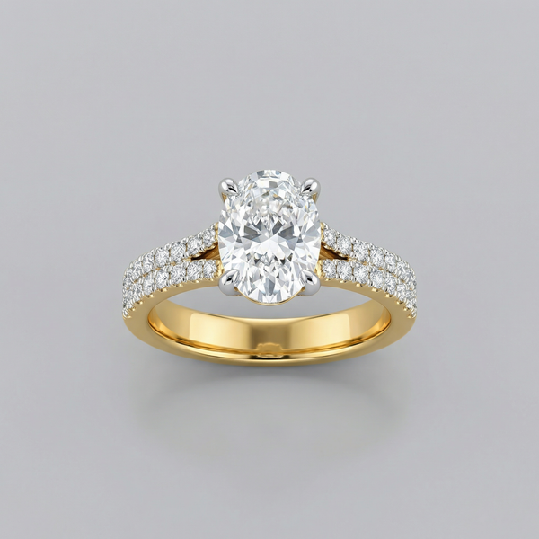 Double Band Oval Halo Lab Grown Diamond Ring