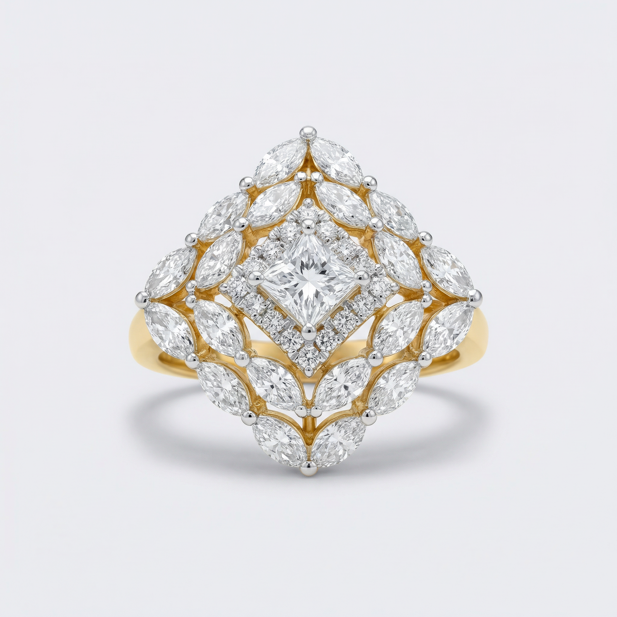 Geometric Layered Cluster Lab Grown Diamond Ring