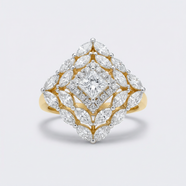Geometric Layered Cluster Lab Grown Diamond Ring