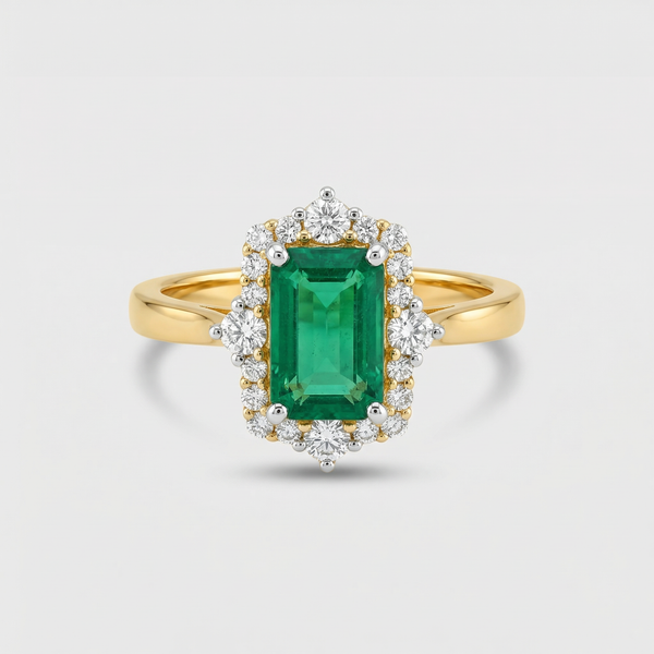 Emerald Cut Halo Lab Grown Diamond Ring