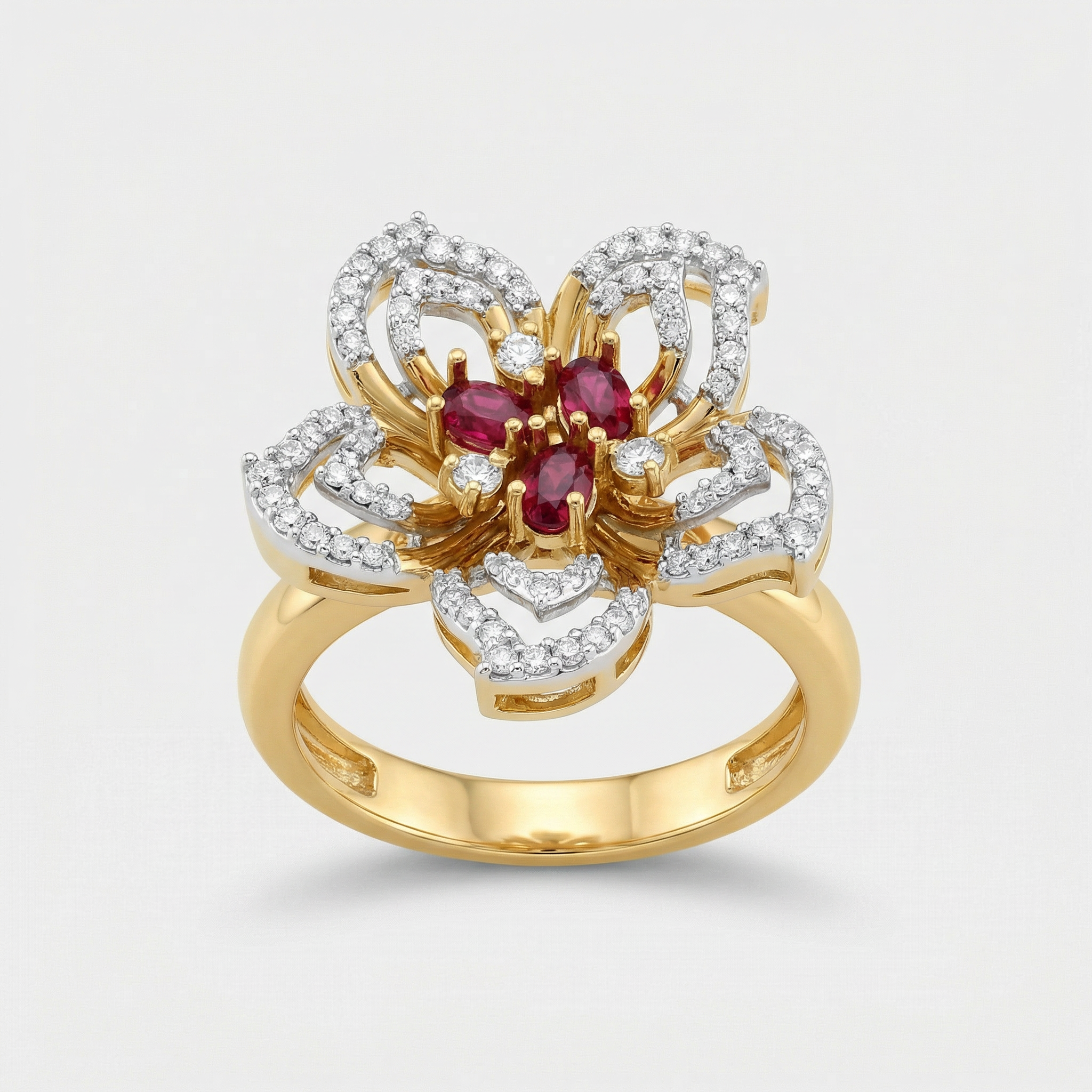 Floral Ruby Accent Lab Grown Diamond Ring