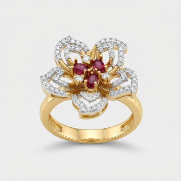 Floral Ruby Accent Lab Grown Diamond Ring