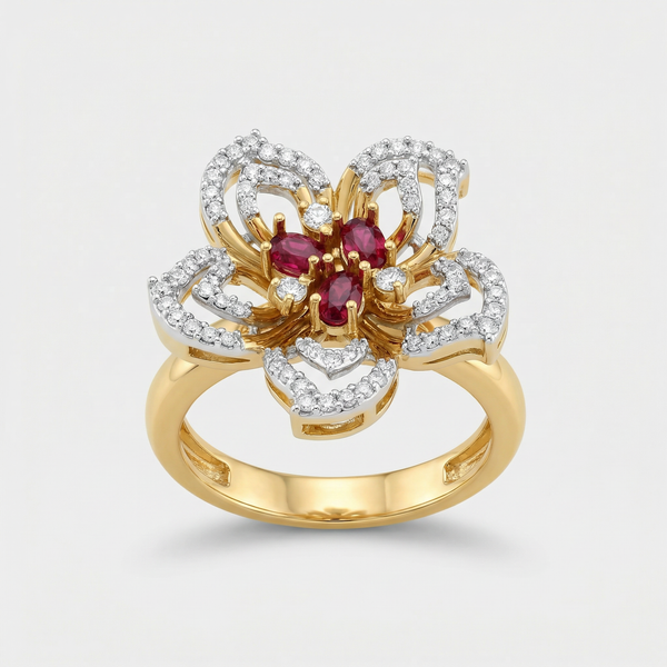 Floral Ruby Accent Lab Grown Diamond Ring