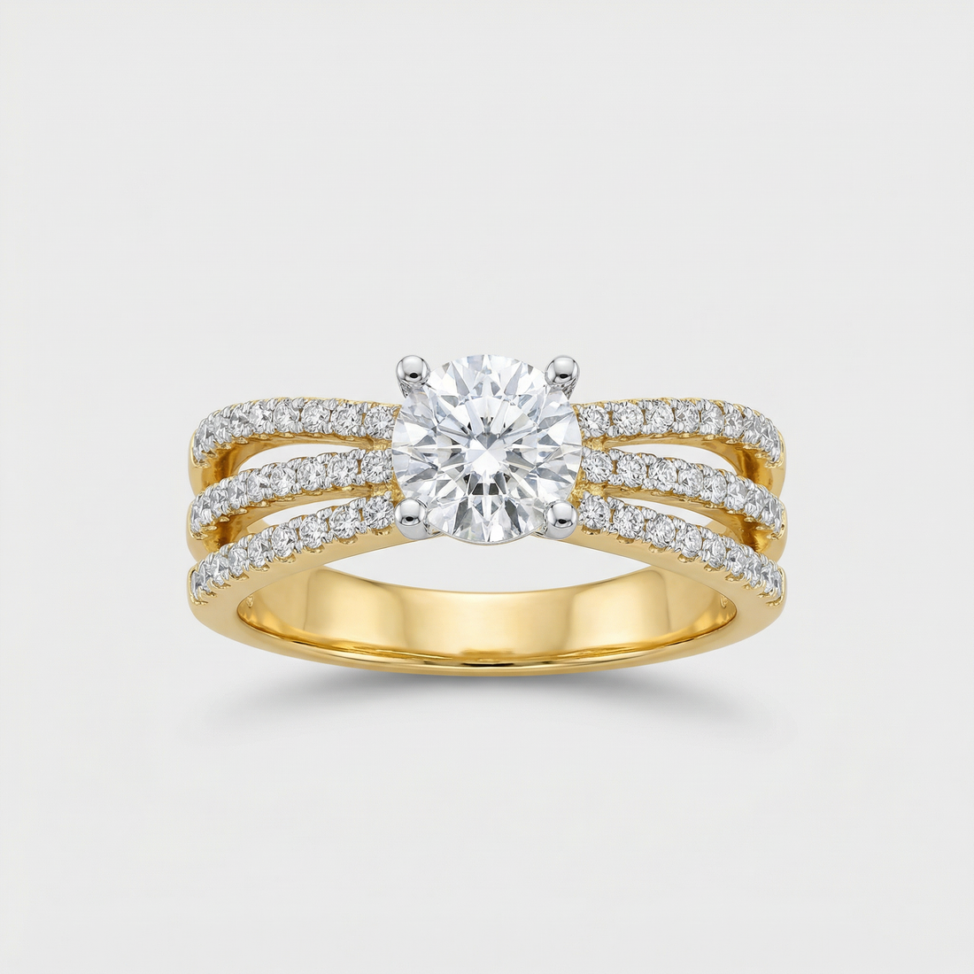 Triple Row Pav������ Solitaire Lab Grown Diamond Ring