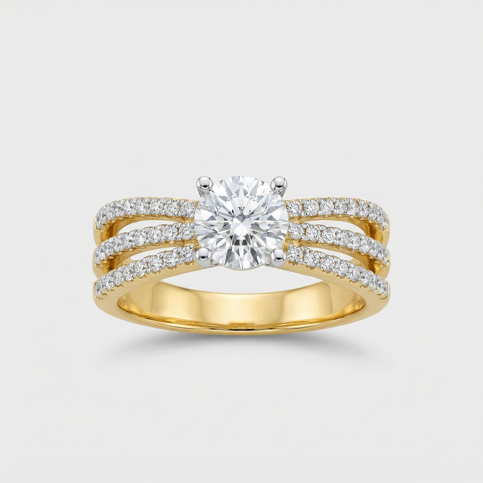 Triple Row Pav������ Solitaire Lab Grown Diamond Ring