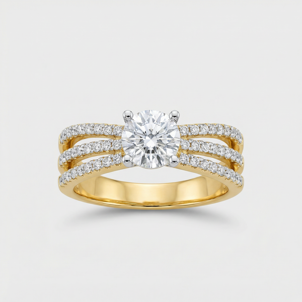 Triple Row Pavé Solitaire Lab Grown Diamond Ring