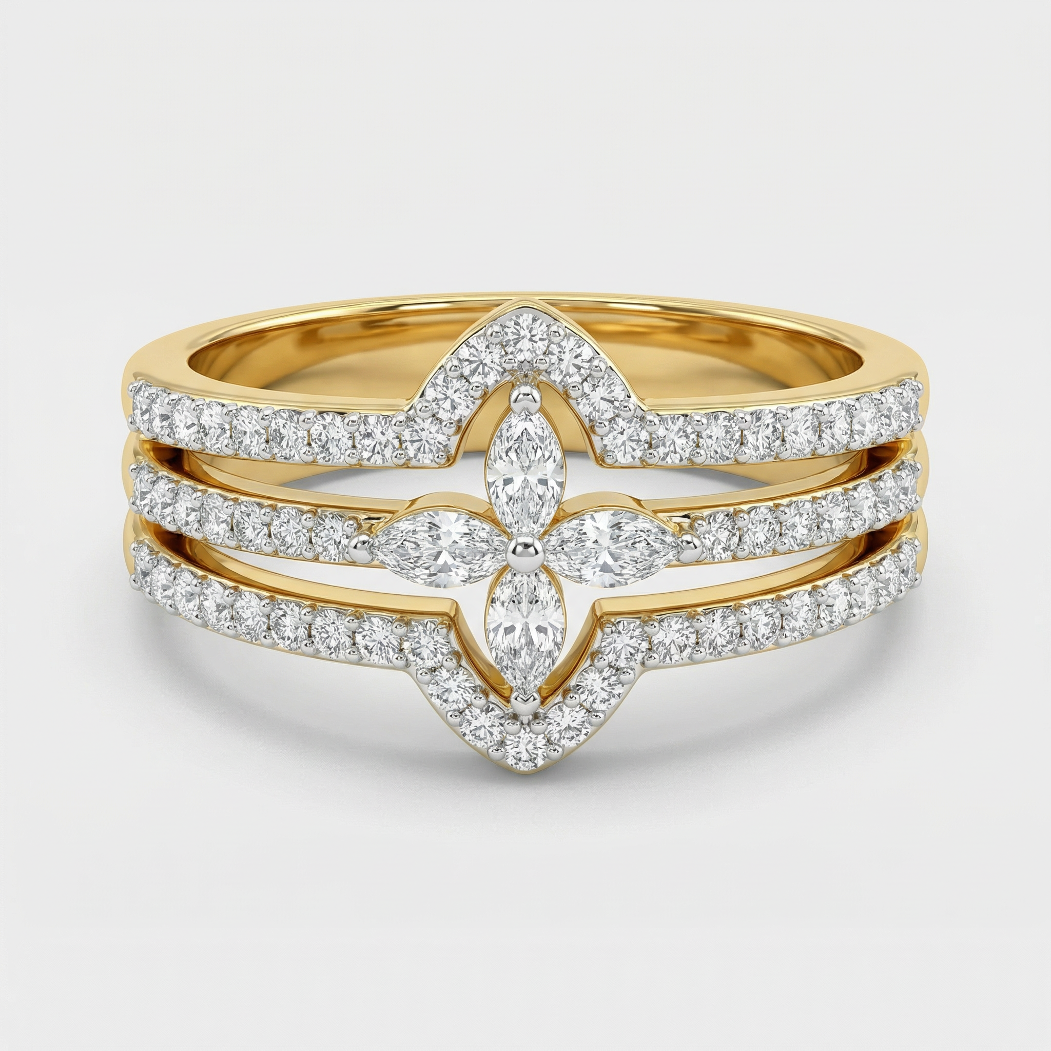 Multi-Band Floral Cluster Lab Grown Diamond Ring