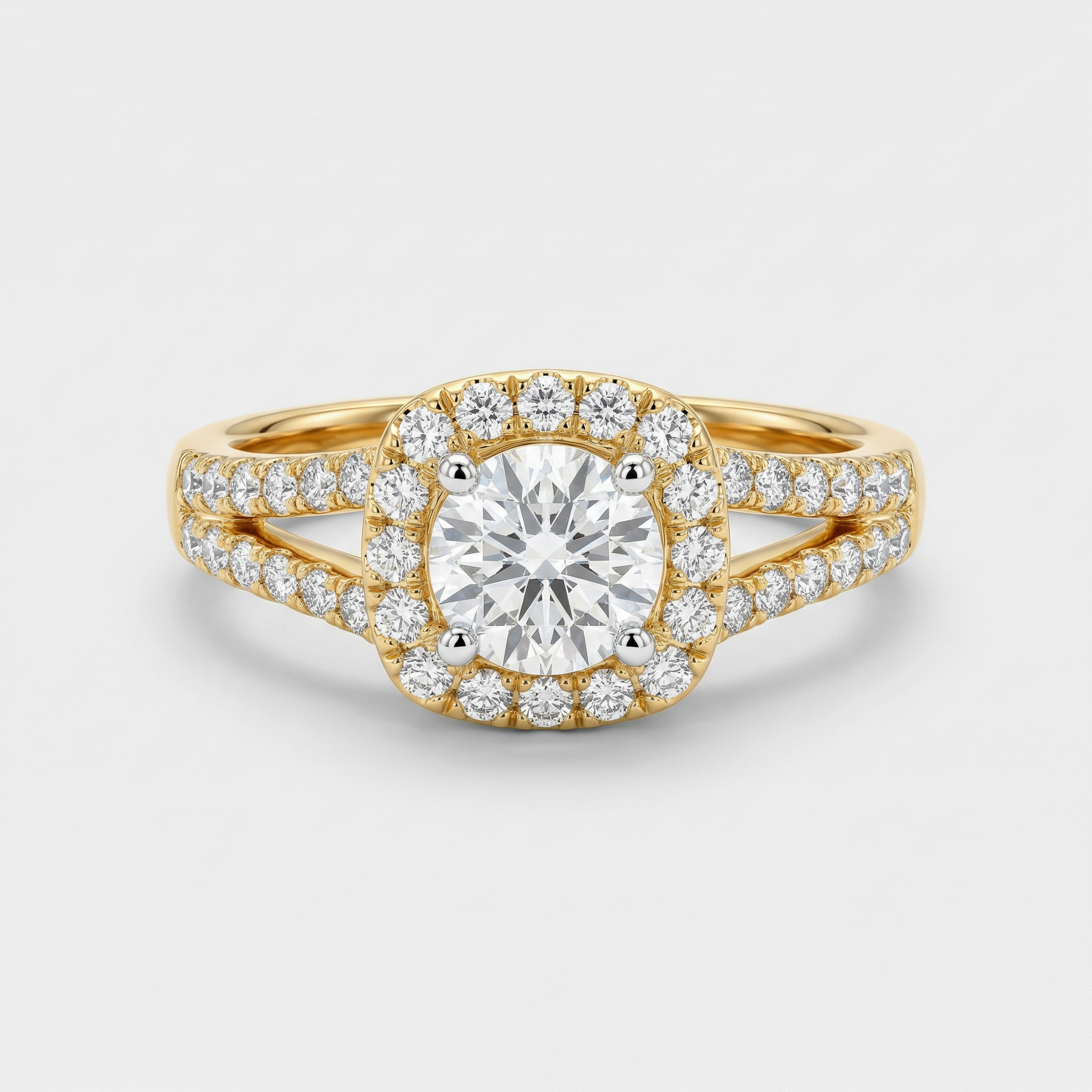 Double Row Pave Halo Lab Grown Diamond Ring