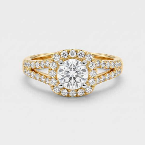 Double Row Pave Halo Lab Grown Diamond Ring