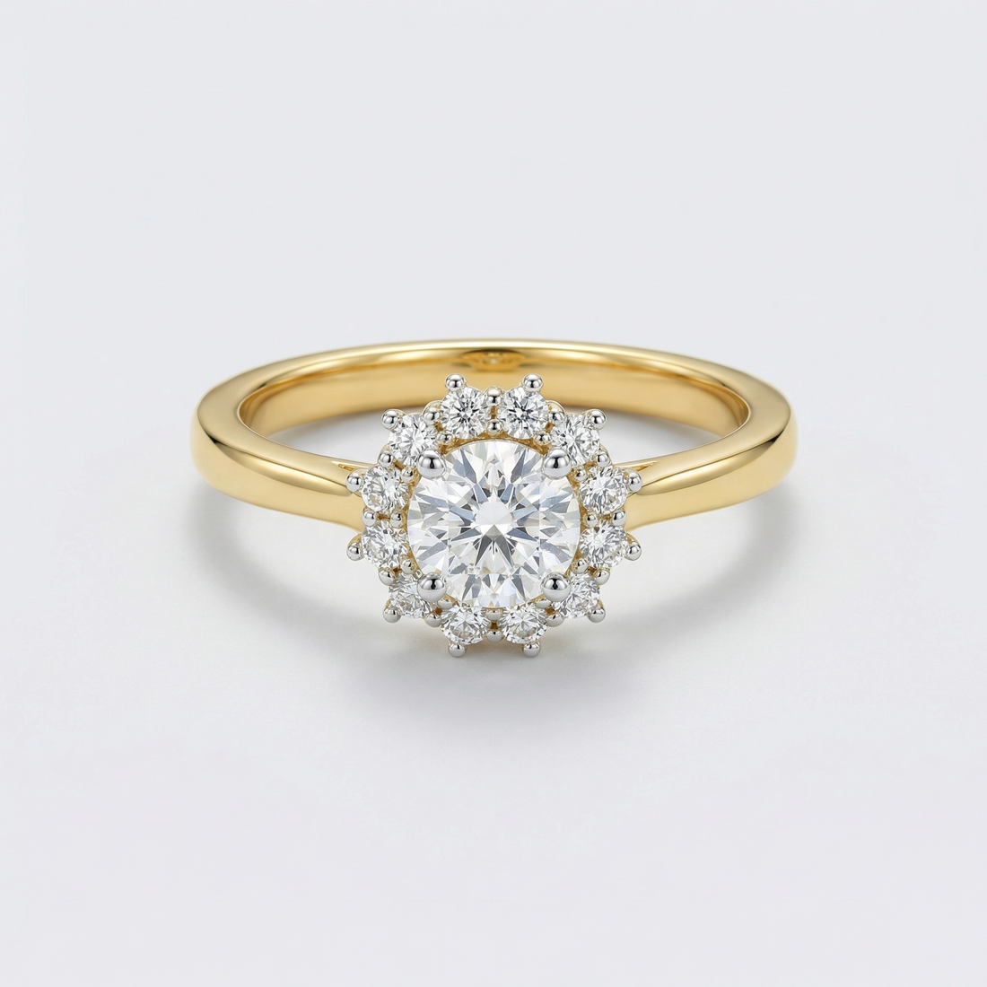 Sunburst Halo Solitaire Lab Grown Diamond Ring