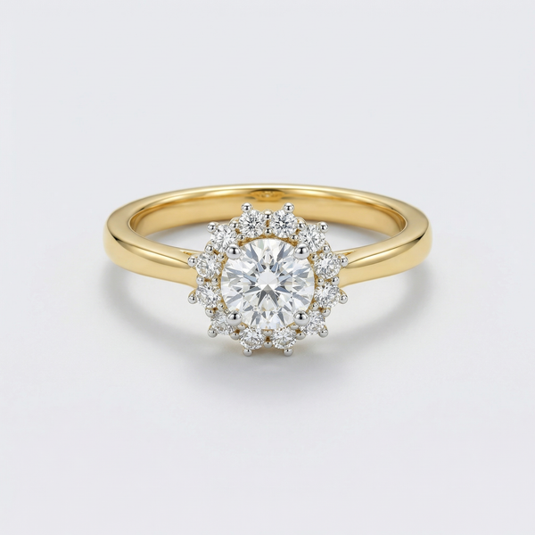 Sunburst Halo Solitaire Lab Grown Diamond Ring