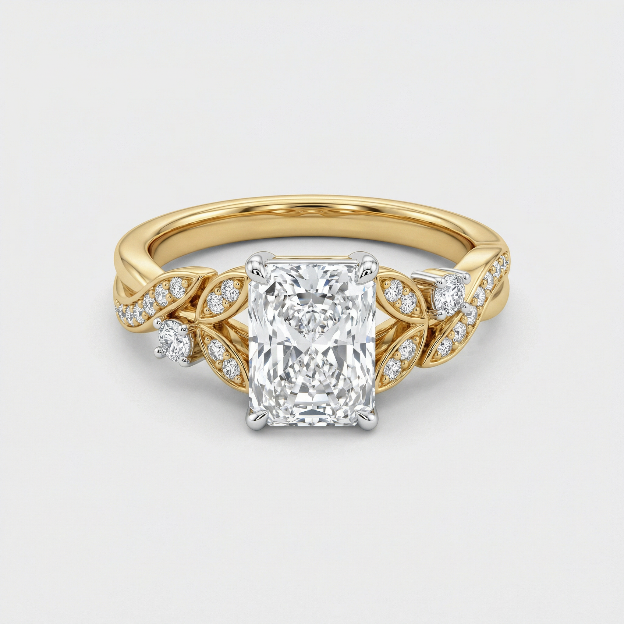 Vintage Leaf Accent Lab Grown Diamond Ring