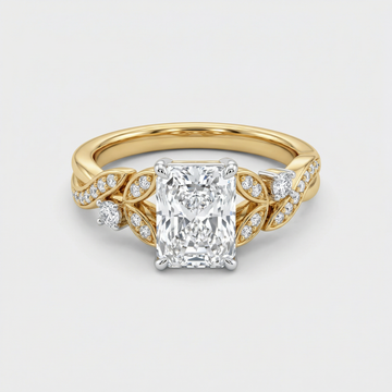 Vintage Leaf Accent Lab Grown Diamond Ring