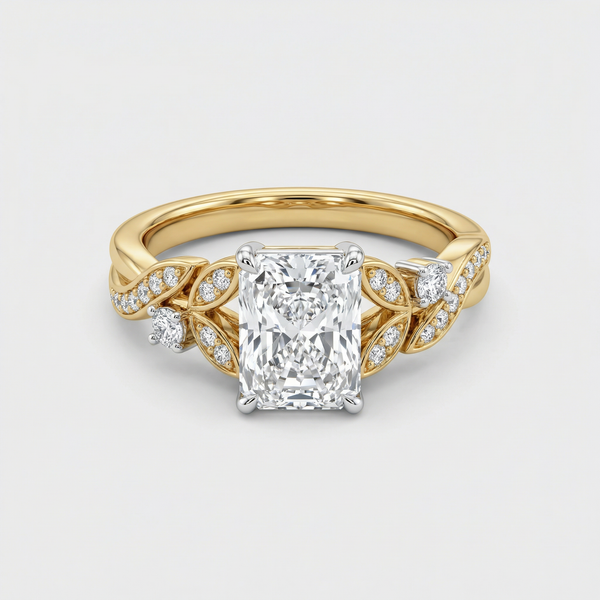 Vintage Leaf Accent Lab Grown Diamond Ring