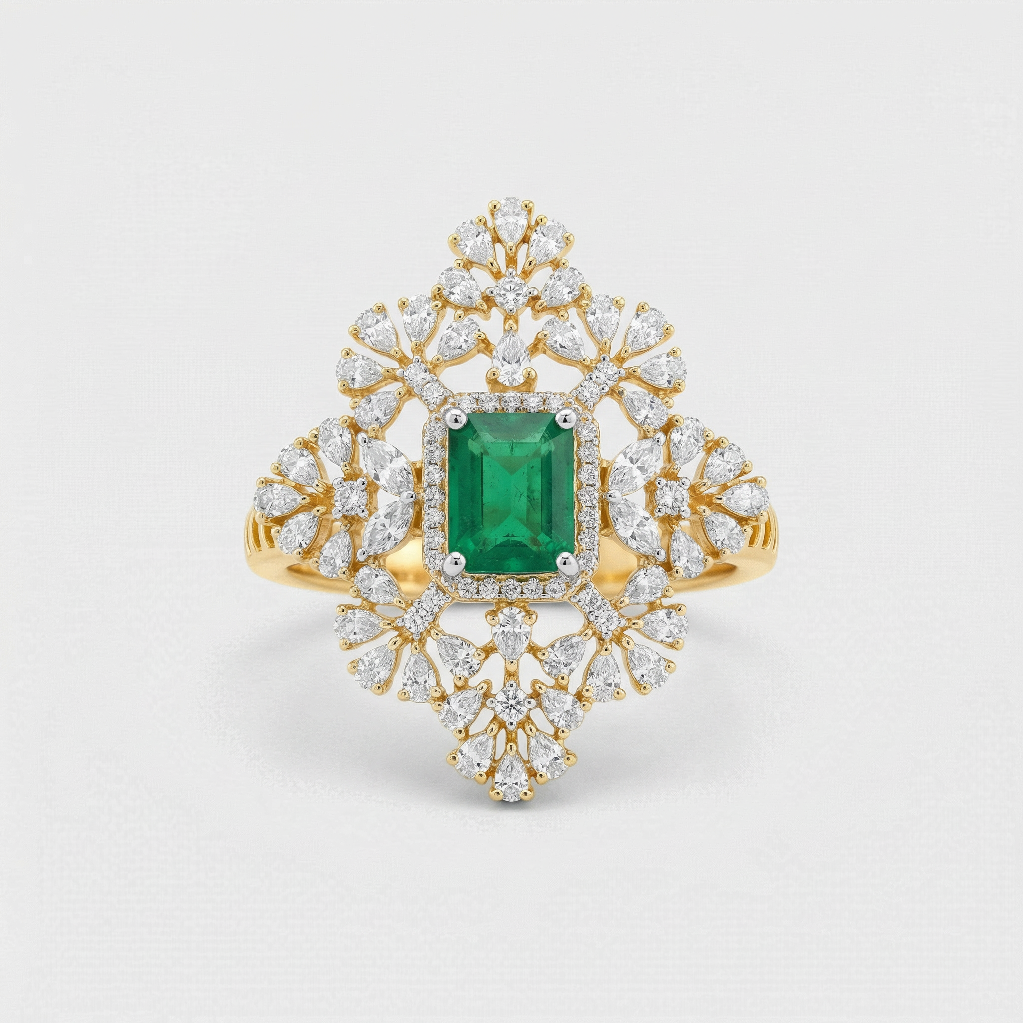 Regal Emerald Cluster Lab Grown Diamond Ring