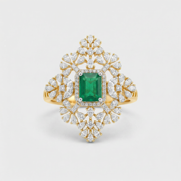 Regal Emerald Cluster Lab Grown Diamond Ring