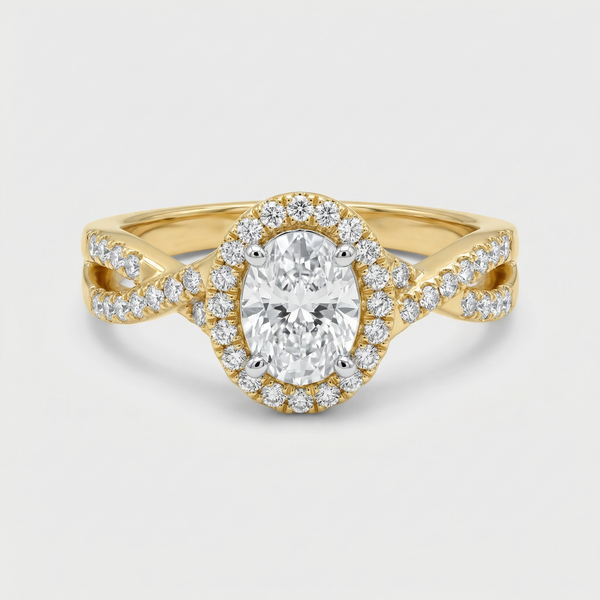 Twisted Oval Halo Lab Grown Diamond Ring