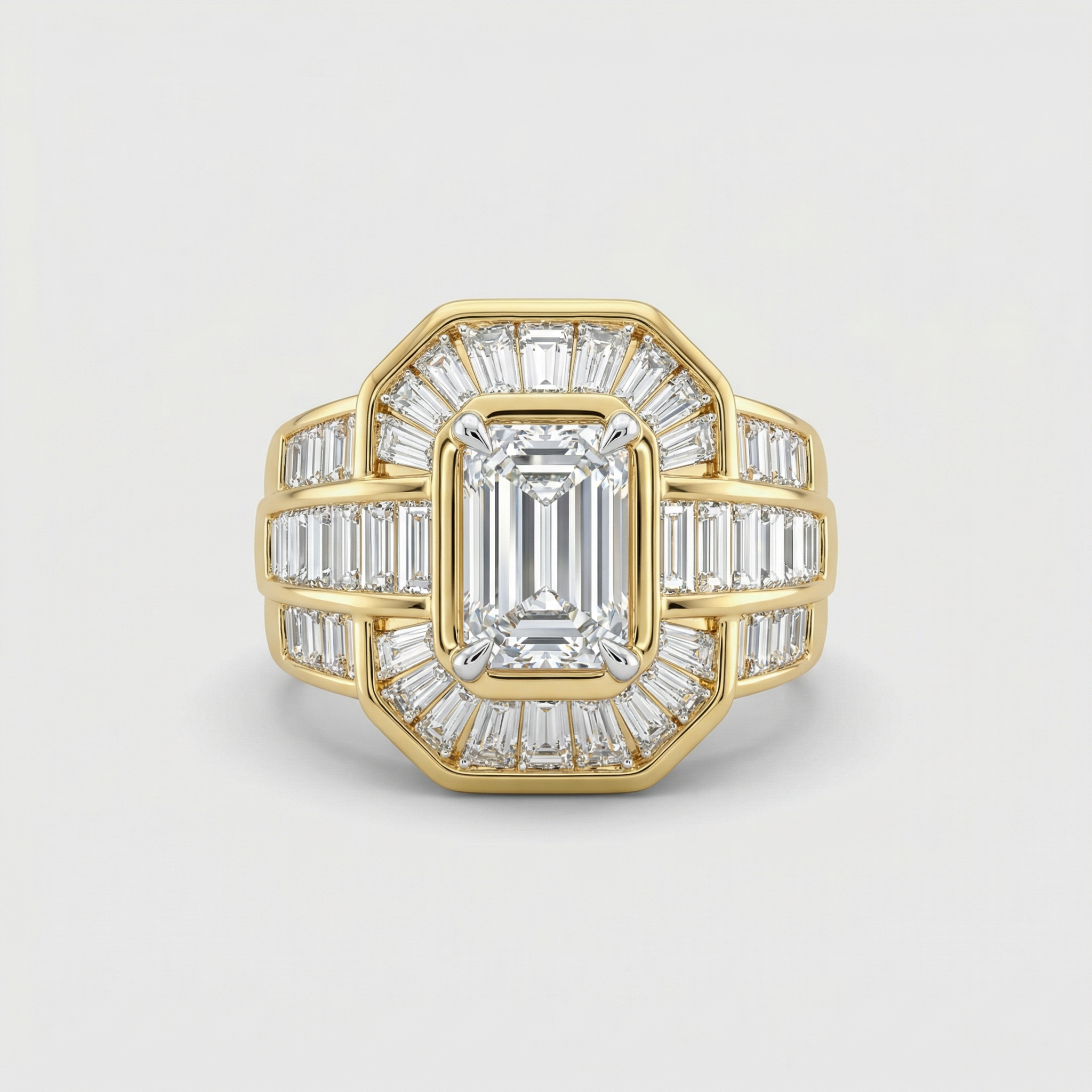 Art Deco Baguette Halo Lab Grown Diamond Ring
