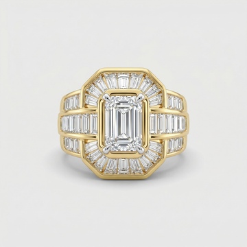 Art Deco Baguette Halo Lab Grown Diamond Ring