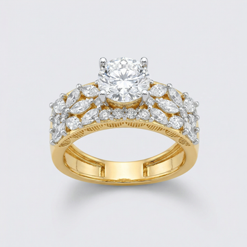 Marquise Accented Round Solitaire Lab Grown Diamond Ring