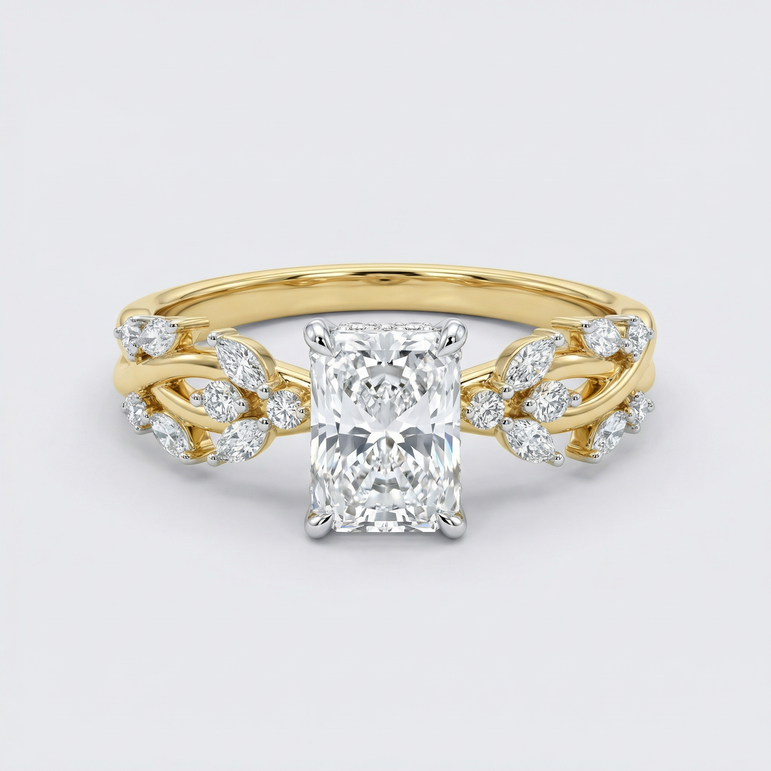 Floral Side Accent Radiant Lab Grown Diamond Ring