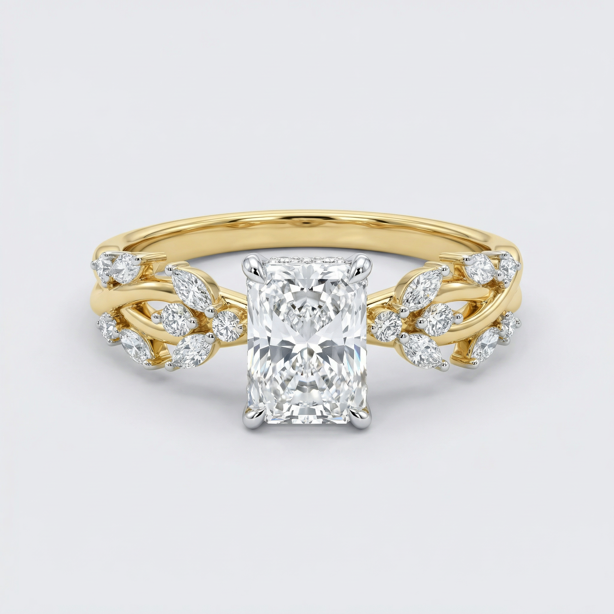 Floral Side Accent Radiant Lab Grown Diamond Ring