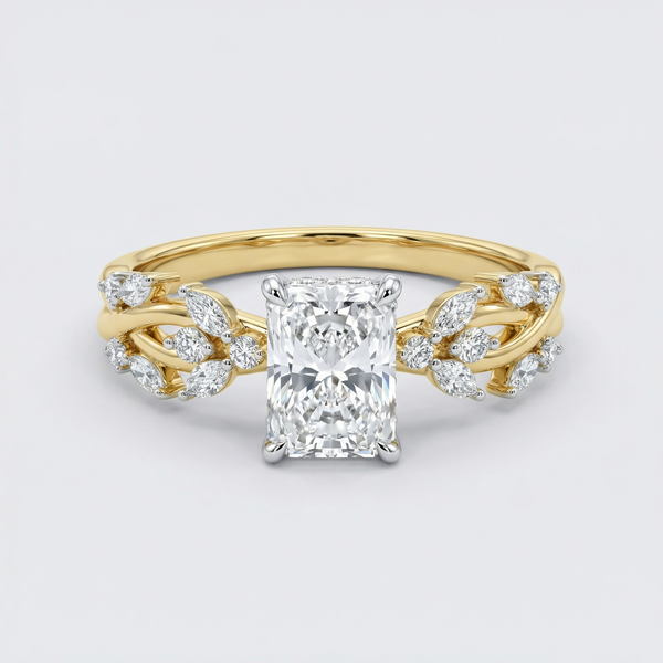 Floral Side Accent Radiant Lab Grown Diamond Ring