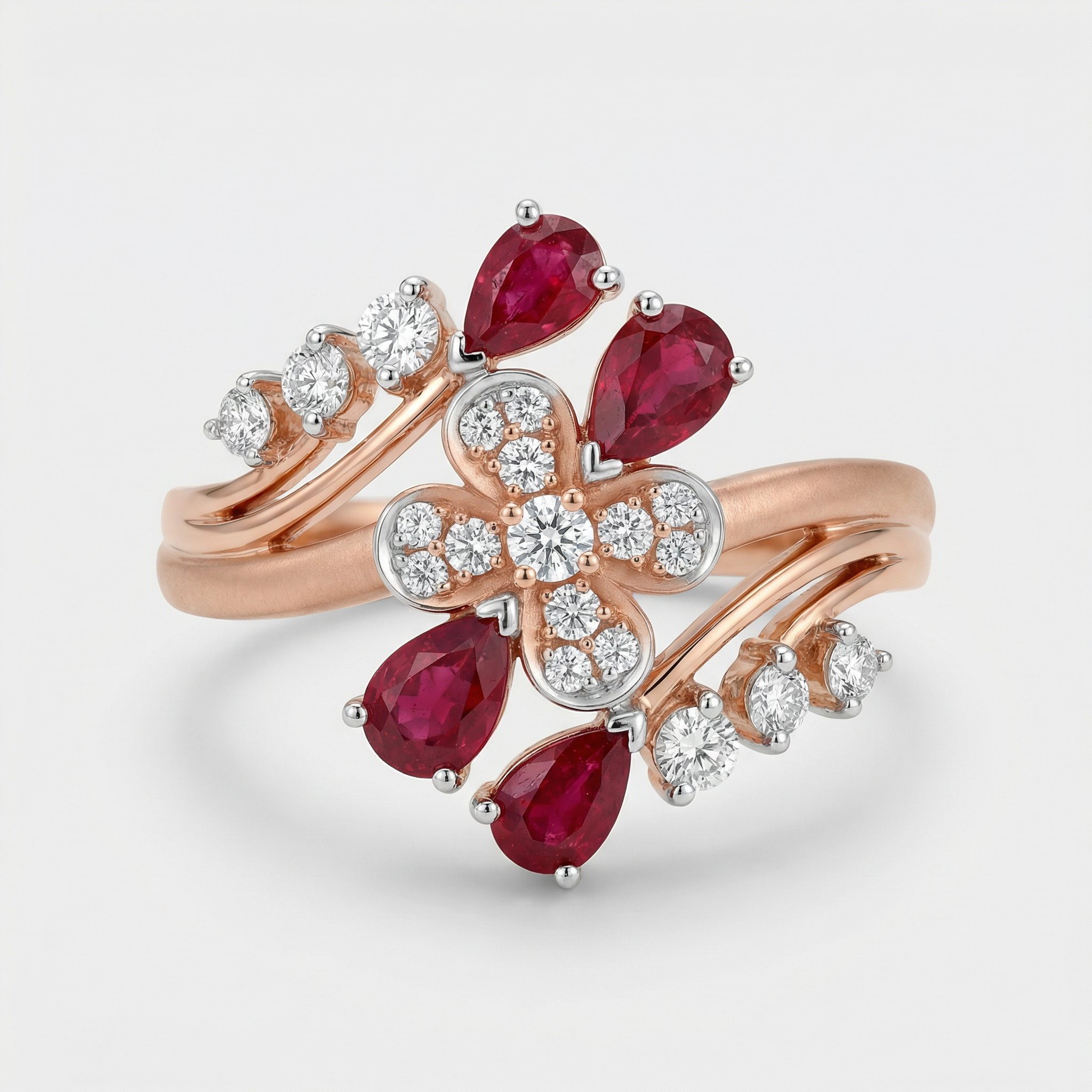 Floral Ruby Cluster Lab Grown Diamond Ring