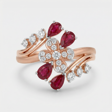 Floral Ruby Cluster Lab Grown Diamond Ring
