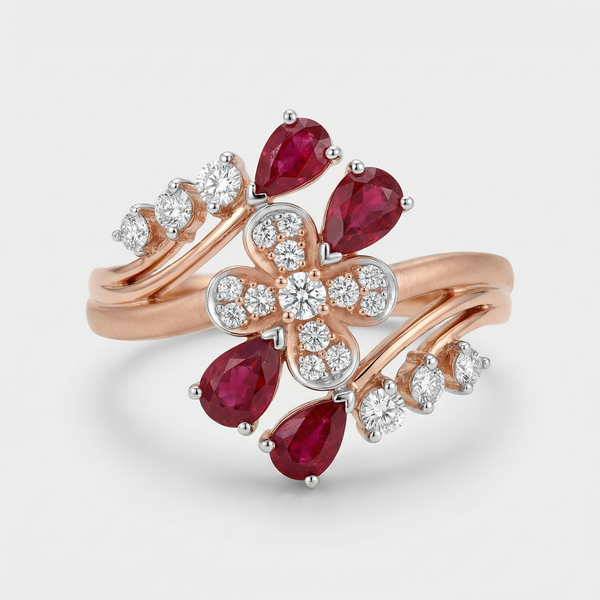 Floral Ruby Cluster Lab Grown Diamond Ring