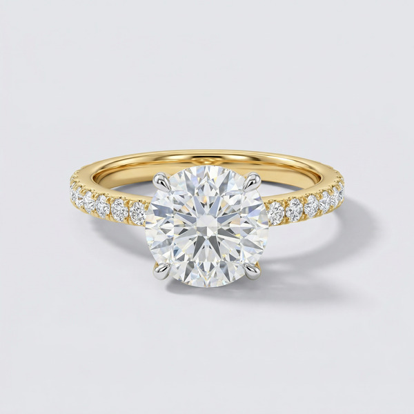 Petite Pavé Round Solitaire Lab Grown Diamond Ring