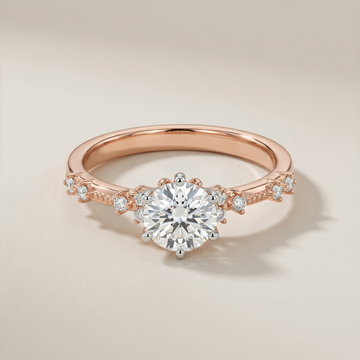 Floral Accent Solitaire Lab Grown Diamond Ring