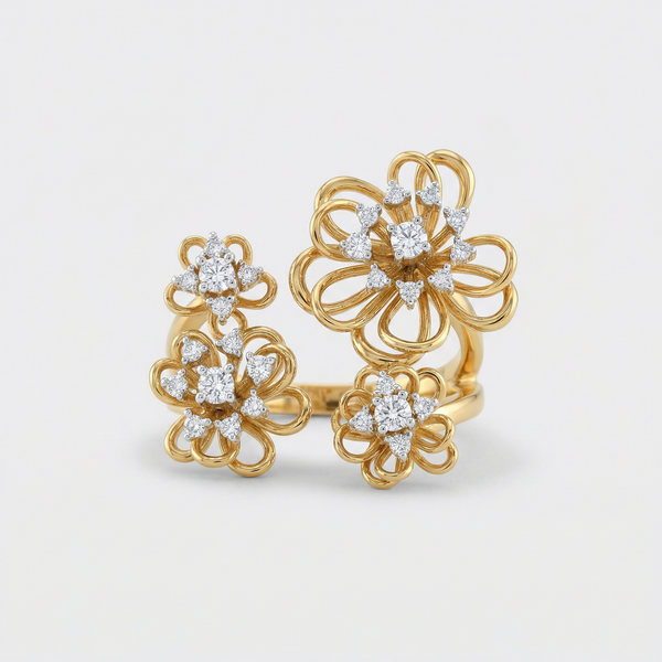Abstract Floral Openwork Lab Grown Diamond Ring