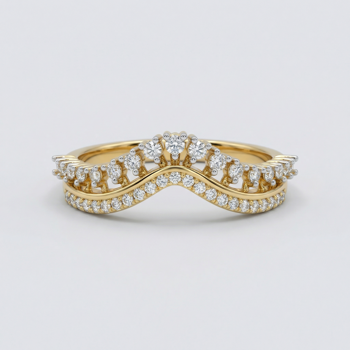 Double Row Curved Crown Lab Grown Diamond Ring