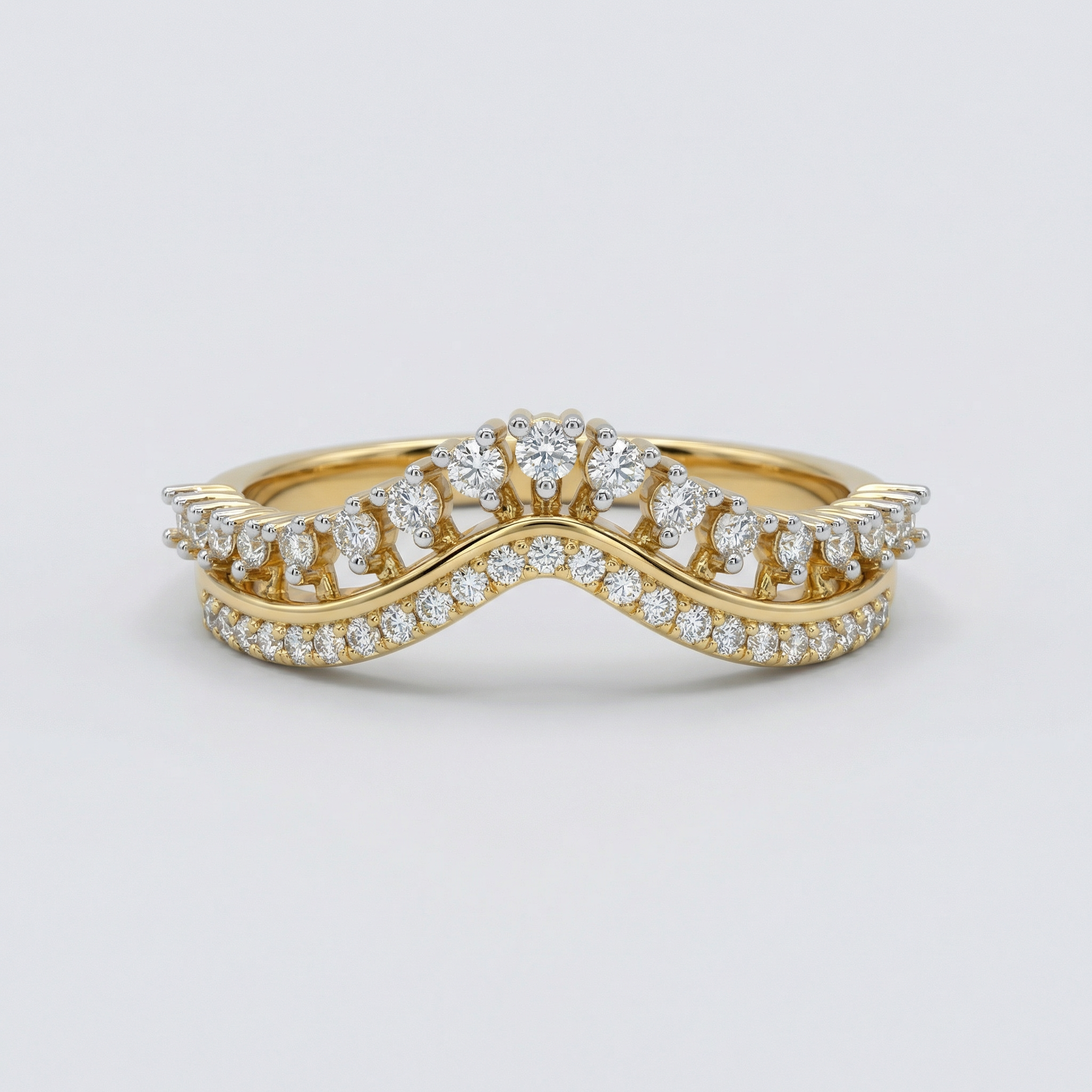 Double Row Curved Crown Lab Grown Diamond Ring