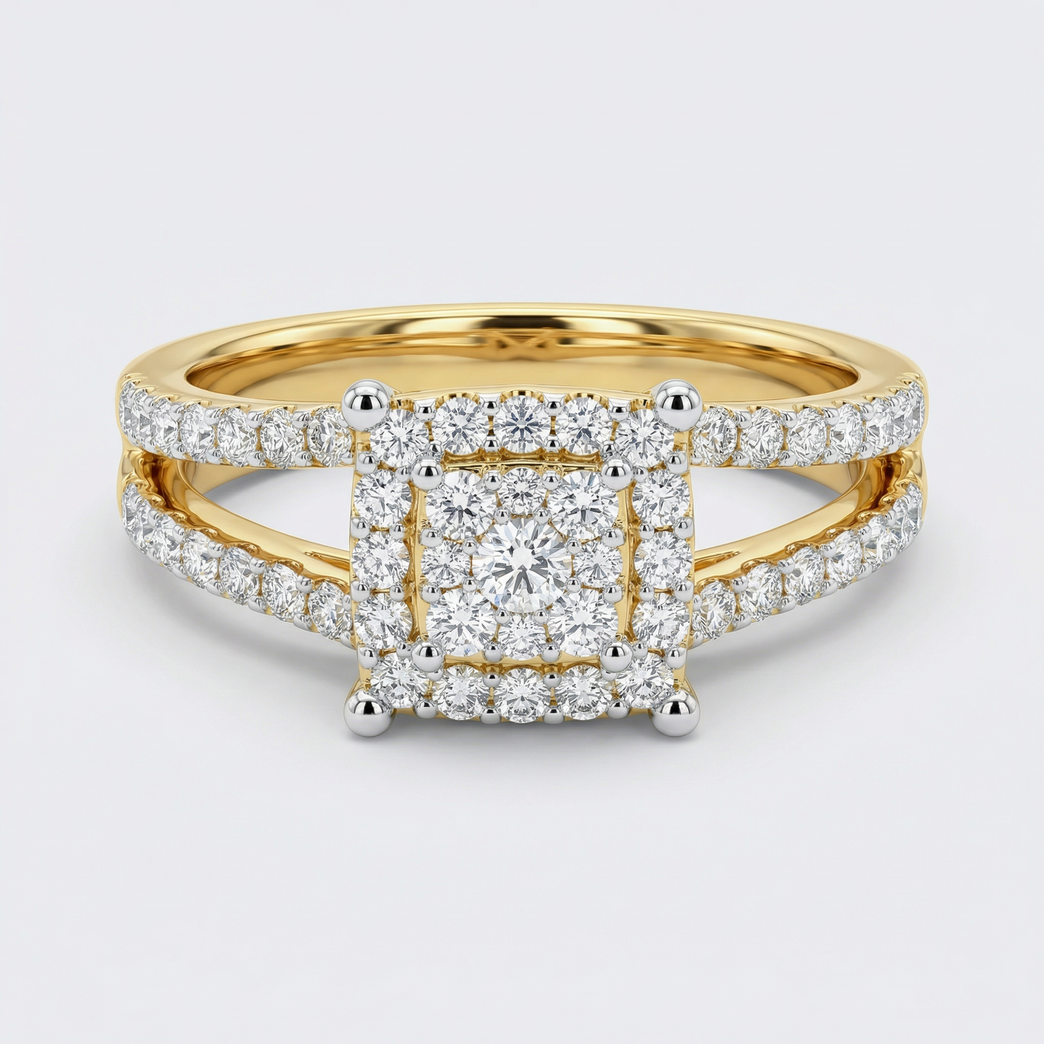 Square Halo Split Band Lab Grown Diamond Ring