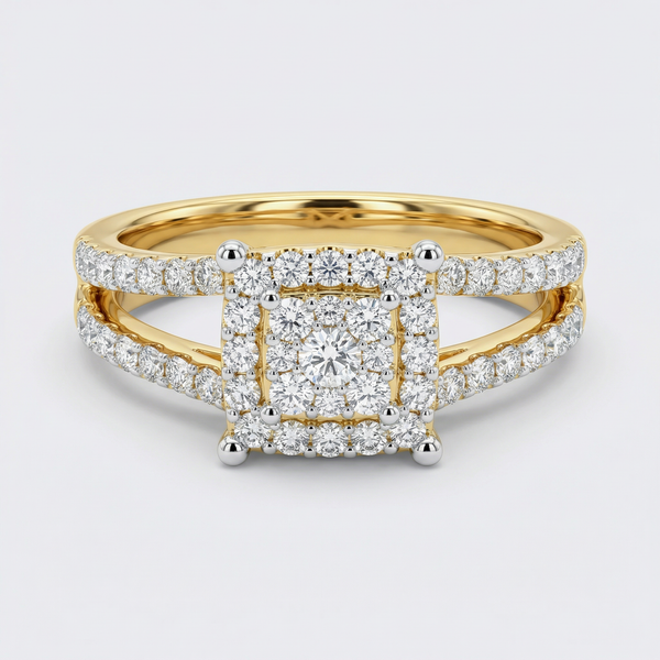 Square Halo Split Band Lab Grown Diamond Ring