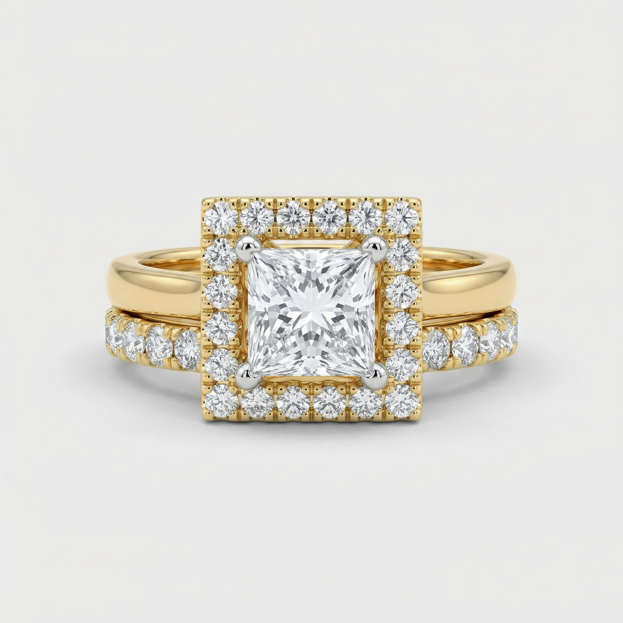 Square Halo Double Band Lab Grown Diamond Ring