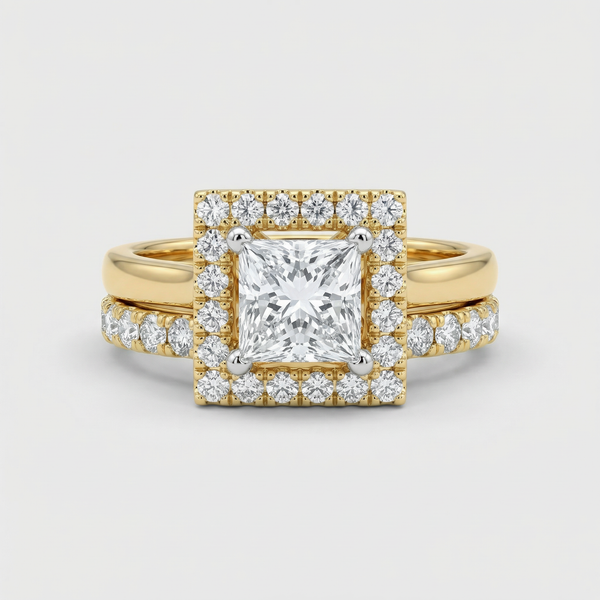 Square Halo Double Band Lab Grown Diamond Ring