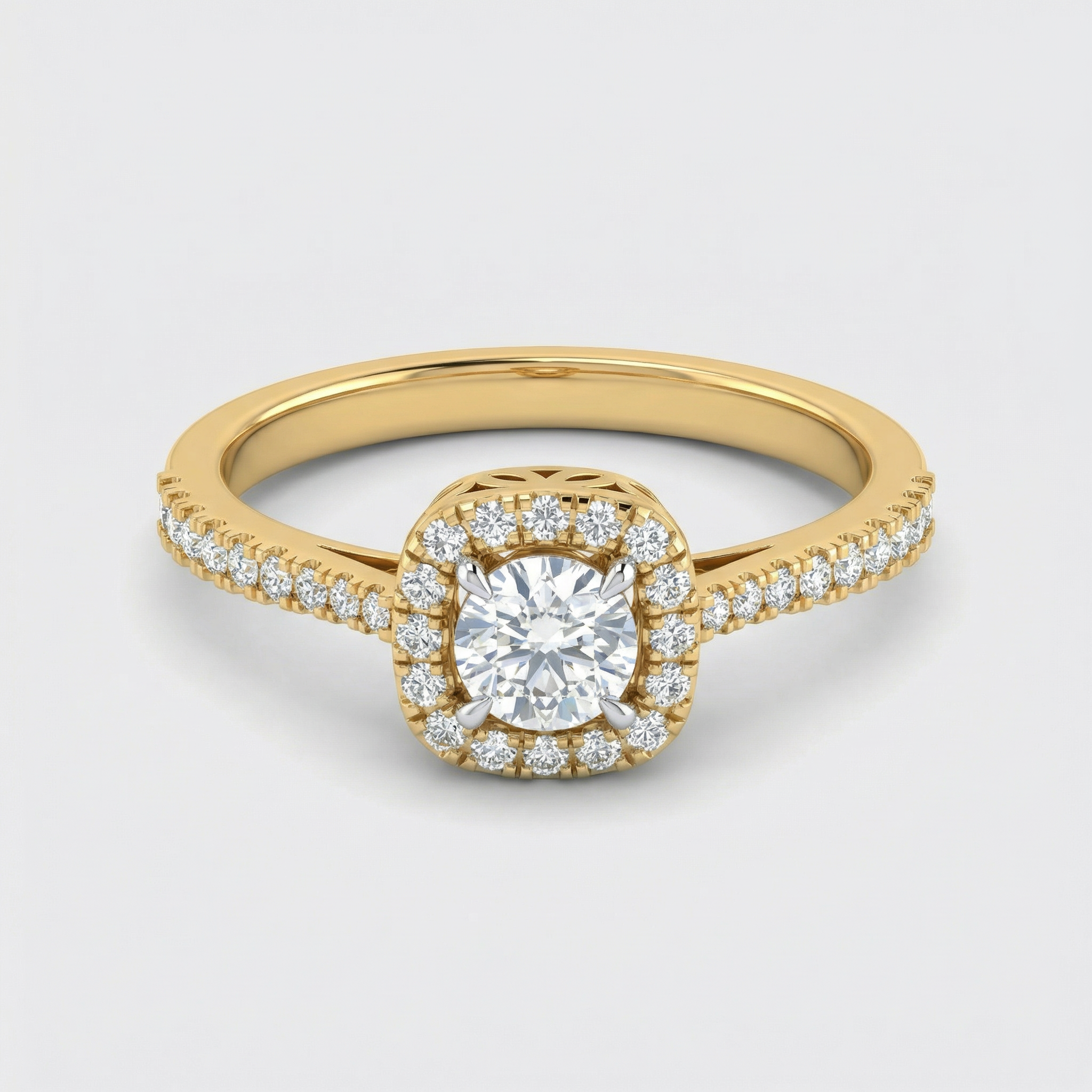 Beaded Halo Pav������ Lab Grown Diamond Ring