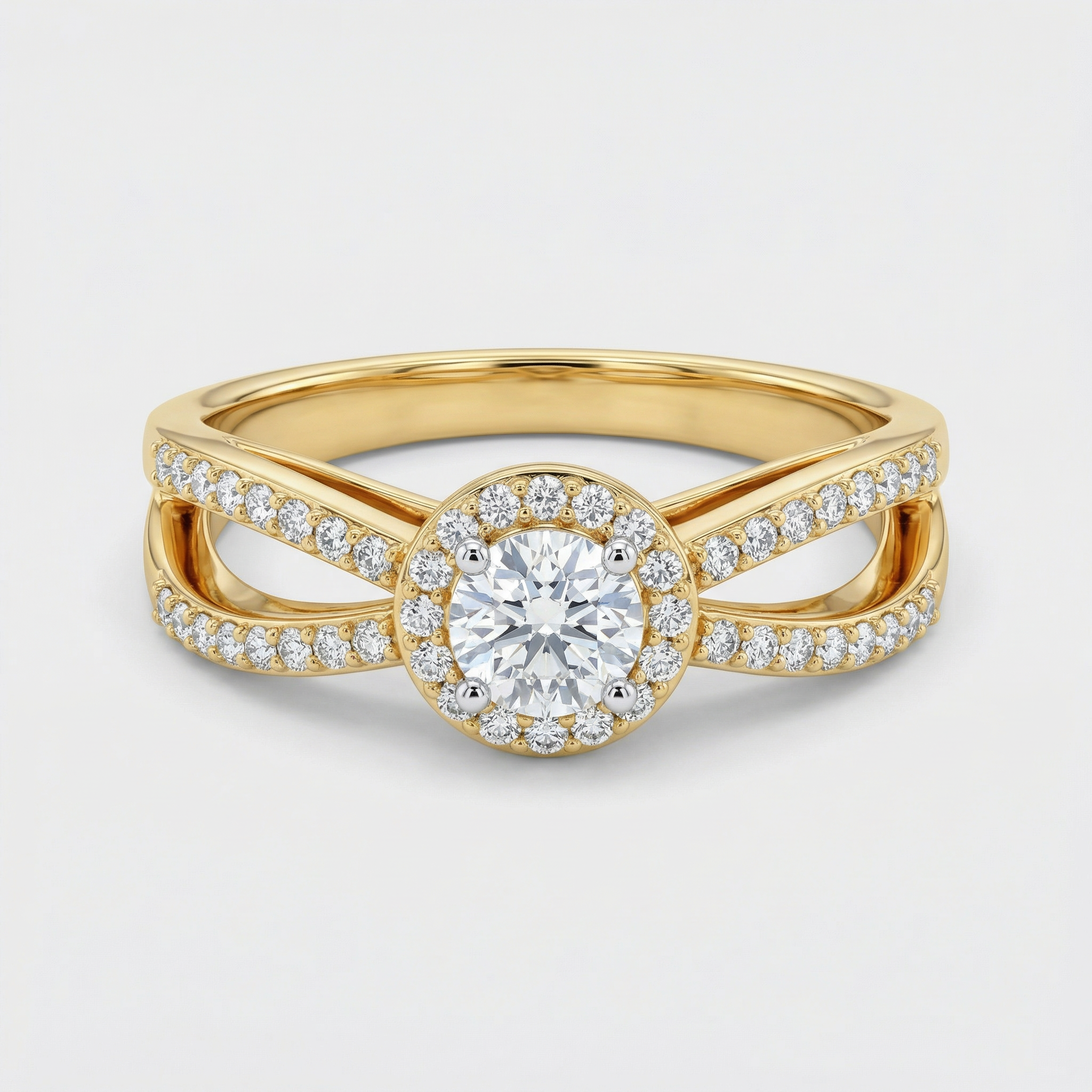 Split Shank Pavé Halo Lab Grown Diamond Ring