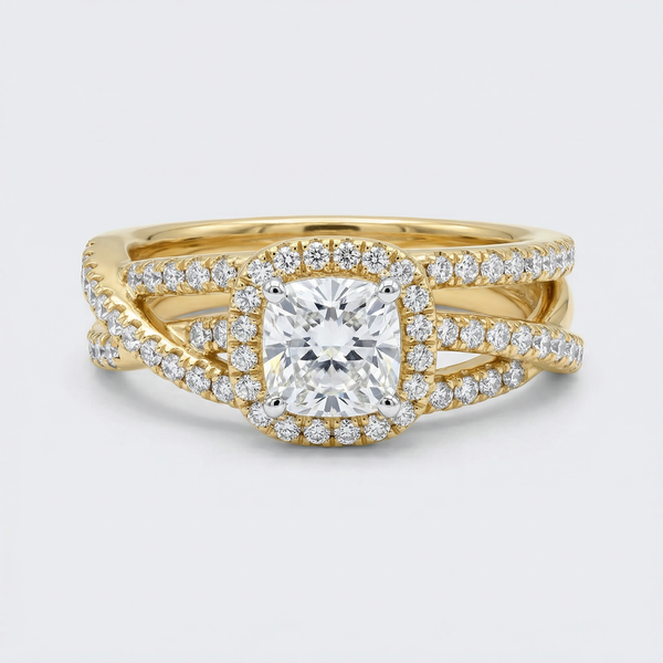 Triple Row Square Halo Lab Grown Diamond Ring